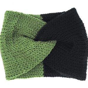 Knitted green and black twisted headband